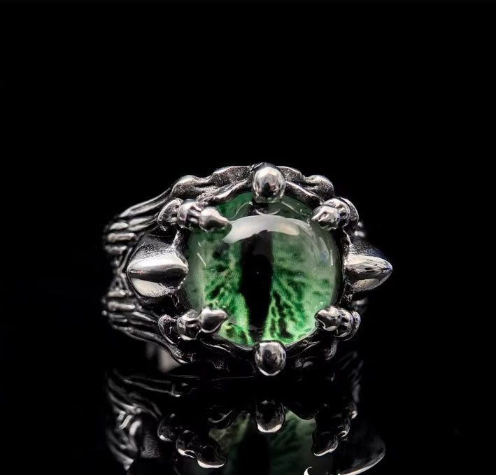 The Abyssal Gaze | Vintage Gothic Dragon Eye Claw Ring